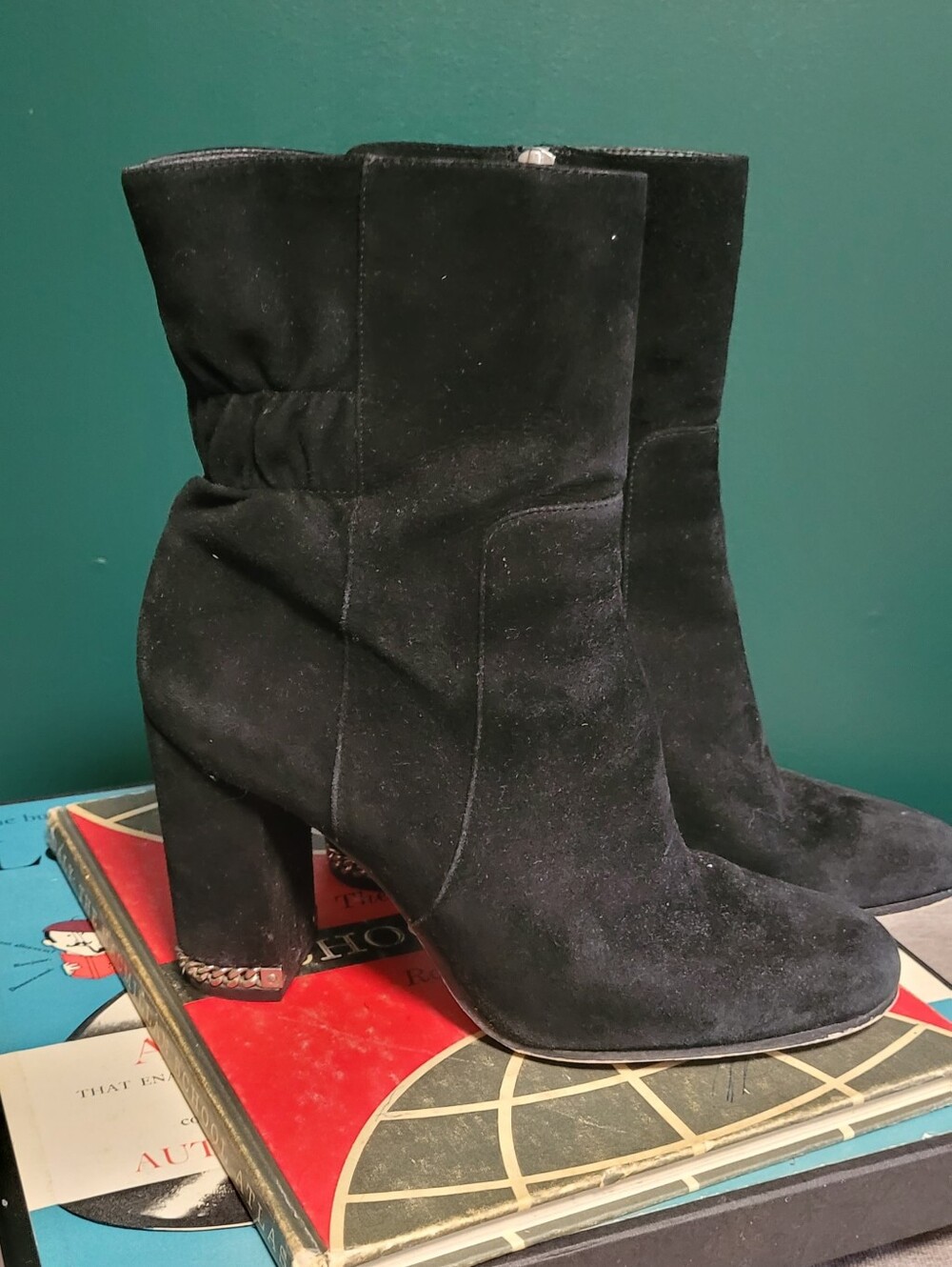 Michael Kors Black Suede Mid-Calf Block Heel Boots